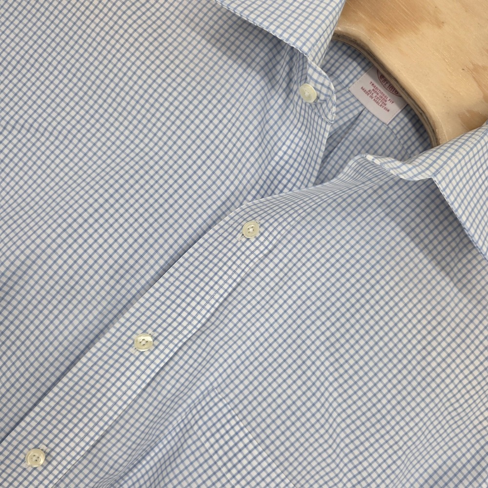 Brooks Brothers Traditional Fit Non-Iron Dress Shirt 16 35 Blue White Check